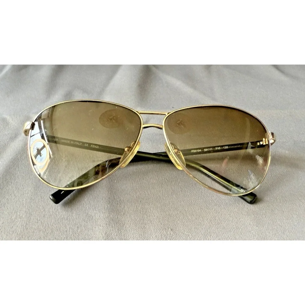 FENDI FS 5194 Aviator Sunglasses Light Gold Green Designer Metal Double‎ Bridge